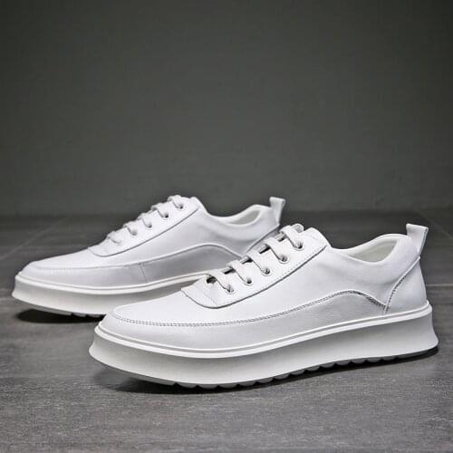 Yomior Summer New Men White Shoes Fashion Lace-Up Breathable Loafers Casual Travel Dress Leather Shoes Korean Version Sneakers