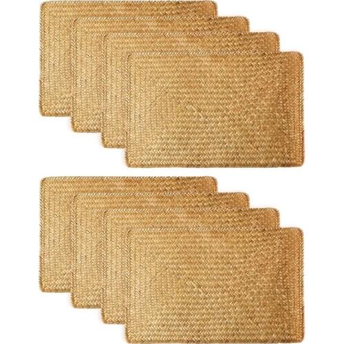 Pack of 8, Natural Seagrass Place Mat, 17.7 x 11.8inch, Hand-Woven Rectangular Placemats Home Holiday Table Decoration