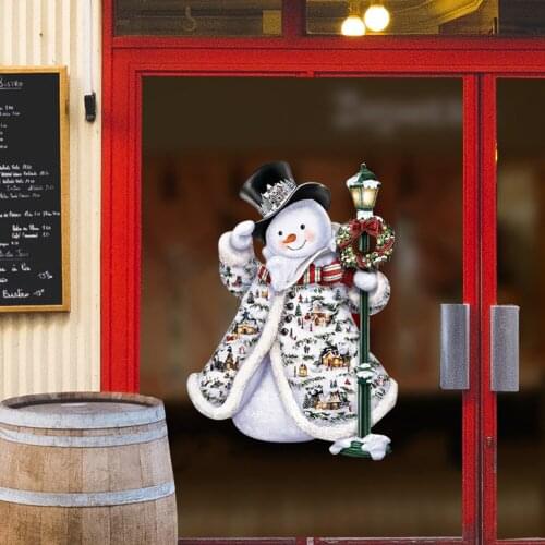 Cartoon Snowman Wall Stickers Self Adhesive Window Door Glass Wall Paper Waterproof PVC Ornament Shopping Mall Decor