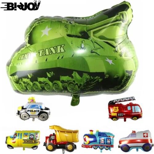 The New 1pcs Cartoon Car Balloons Fire Truck Car Train Balloon Ambulance Foil Children Gifts Birthday Party Decorations Balloon