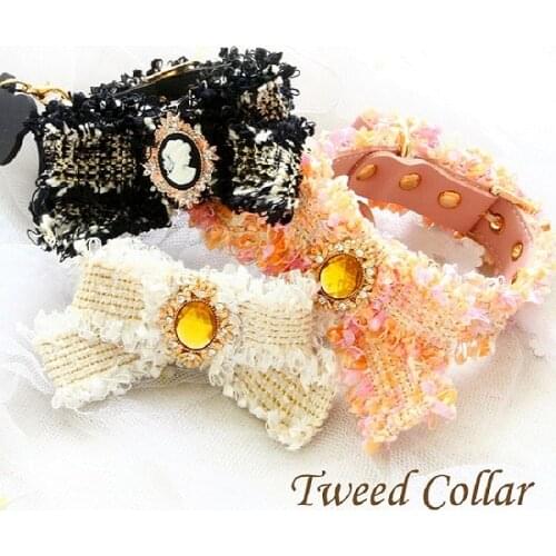 Free Shipping Dog Collar Classical C Style Tweed Bow Pet Necklace Dog Accessories Poodle Maltese