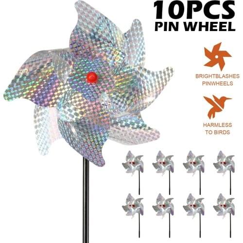 10pcs Bird Repeller Pinwheels Reflective Sparkly Bird Deterrent Windmill Protect Garden Plant Flower Garden Lawn Decoration