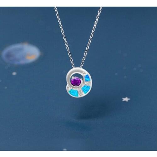 Popular High quality Wholesale Retail Zircon Blue fire Opal Fashion jewelry Silver Stamped Necklaces Pendants OP420
