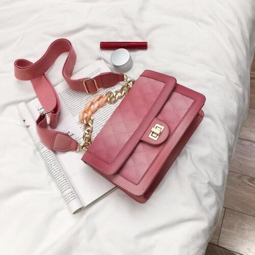 Wide Shoulder Strap Rhombus Casual Shoulder Crossbody Portable Small Square Bag