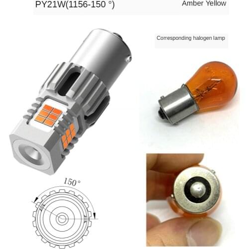 2pcs No Resistor Required Amber Yellow COB LED BAU15S 7507 PY21W 1156PY LED Bulbs For Front Turn Signal Lights(No Hyper Flash)