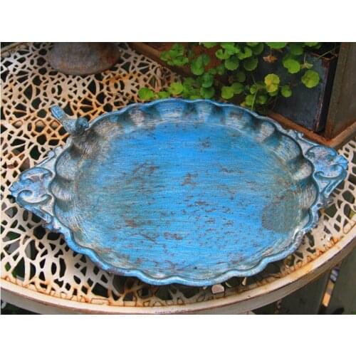 Blue Retro Handicraft Decorative Metal Tray Bird Feeders