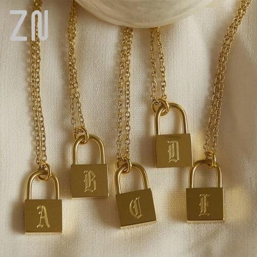 ZN Stainless Steel O-Chain Old English Letter Gold Plated Personalised Lock Pendant Necklaces For Women Fashion Jewelry Gift