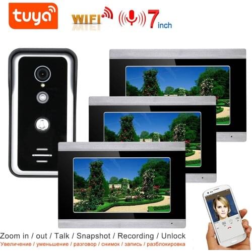 TUYA Three Monitors Video Intercom WIFI Video Doorbell Home Security Intercom 7 Inch Touch Screen Display AHD 1080P Doorphone