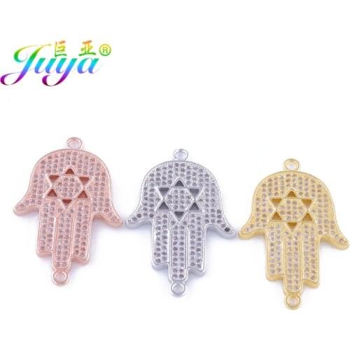 High Quality Judaism Jewelry Components Bling Hamsa Hand Star Of David Connector Charms For Women Men Handmade Jewelry Making