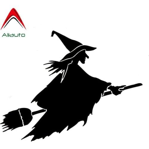 Aliauto Funny Car Sticker Witch on Flying Broom Vinyl Window Accessories PVC Decal Black/Silver for Golf 4 Mini Cooper,16cm*11cm