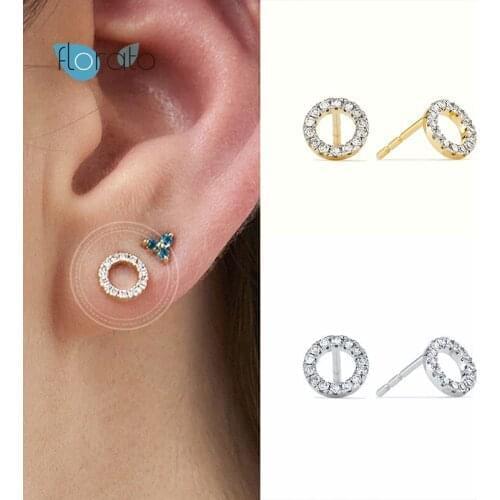 925 Silver Ear Needle Jewelry Bling Zircon Woman Piercing Circle Stud Earring For Girls Ladies Earlobe Buckle Cartilage Earrings