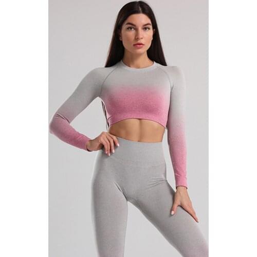 LANTECH Women Sports Suits Yoga Sets Gym Fitness Tights Pants Sportswear Leggings Shirt Exercise Sports Active Tops Clothes