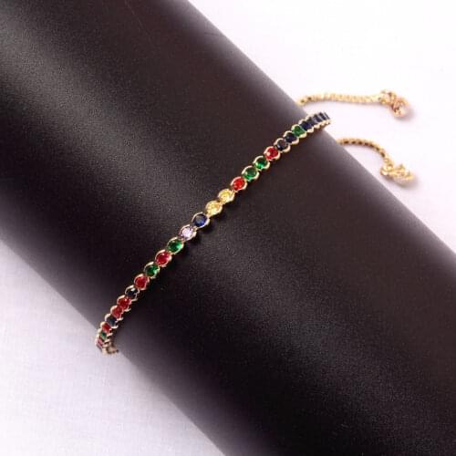 Charms Colorful CZ Rainbow Bracelets For Woman Adjustable Round Crystal Tennis Chain Crystal Girls Bangle Jewelry pulseras mujer