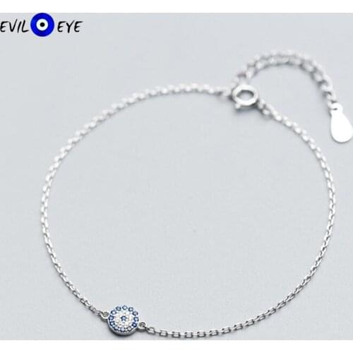EVIL EYE Blue Zircon Turkish Evil Eye Bracelet 925 Sterling Silver Adjustable Micro Pave Charm Bracelet for Women Girls ES60