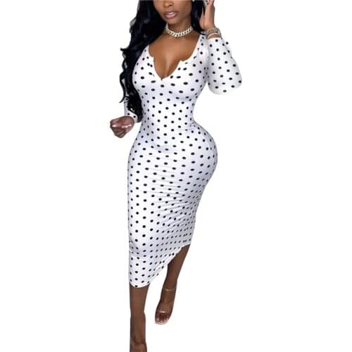 Xingqing Women Polka Dot Print Dress Sexy Long Sleeve Dress Stylish Dresses for Ladies Bodycon Dresses Vestido De Festa