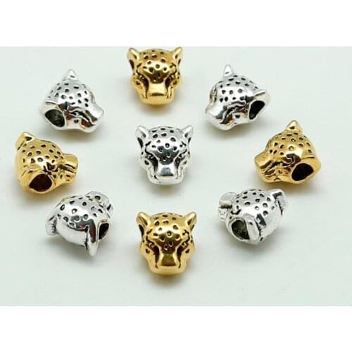 10pcs Metal Charms For Jewelry Making DIY Antique Sliver Gold Color Tibetan leopard Head Beads Spacer Beads 12x12mm