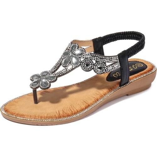 2021 Fashion Womens Shoes Flat Shoes Flip Flops Rhinestones Sexy Outdoor Beach Shoes Summer Womens Comfortable Casual Sandals