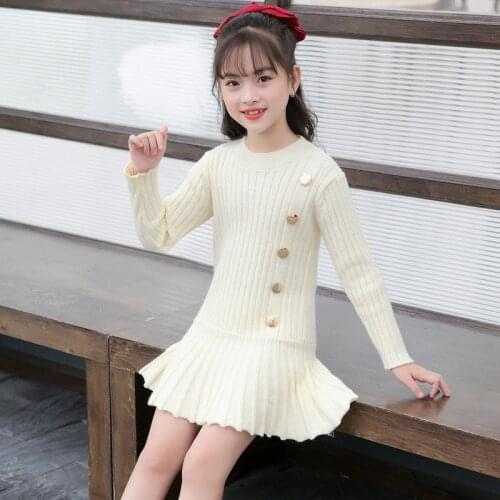 2021 Girls Sweater Dress Elegant Autumn Winter Long Sleeve Kids Dresses for Girl Dress Children Knitted Clothes 3 4 6 8 10 12 Ys