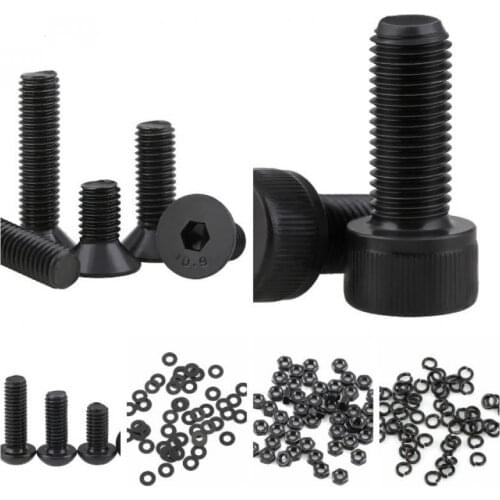 300pcs M3 Screws Nuts Set Black Alloy Steel Screws Hex Socket Screws Bolt With Hex Nuts Washers ferramentas