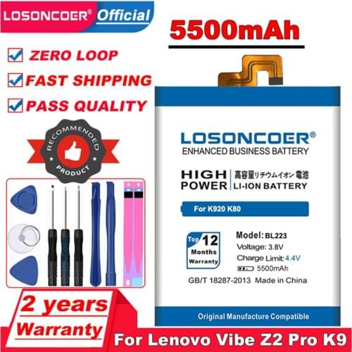 LOSONCOER 5500mAh BL223 Battery for Lenovo Vibe Z2 Pro K920 K80 K80M K7+Gift tools +stickers