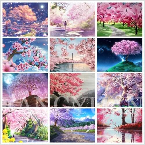 Diamond Painting Cherry Blossoms Landscape 5D Diy Full Square Round Drill Embroidery Mosaic Rhinestone Picture Home Decoration