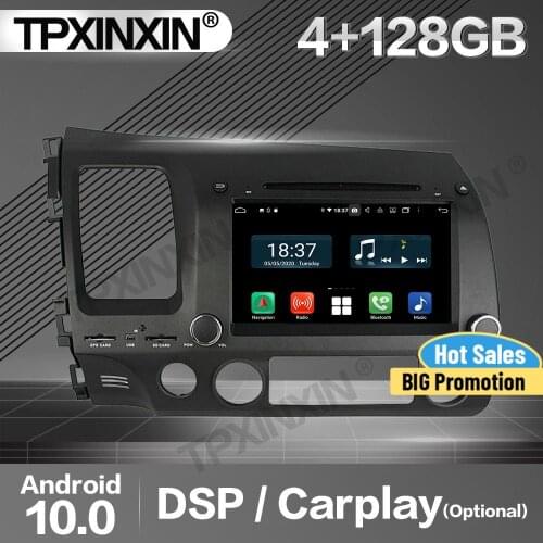 128G Carplay Car Radio 2 Din Stereo Receiver Android 10 For Honda Civic 2006-2009 2010 2011 GPS Player Audio Recorder Head Unit