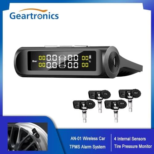 Car TPMS Tire Pressure Monitoring Adjustable Angle Auto Tyre Temperature Alarm Warning System Wireless Solar With 4 Sensors