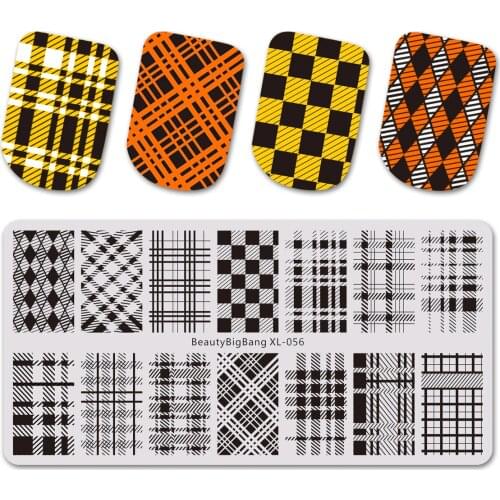 BeautyBigBang Nail Stamping Plates Geometry Rectangle Plaid Pattern Template Geometric DIY Manicure Checked Design Image Plate