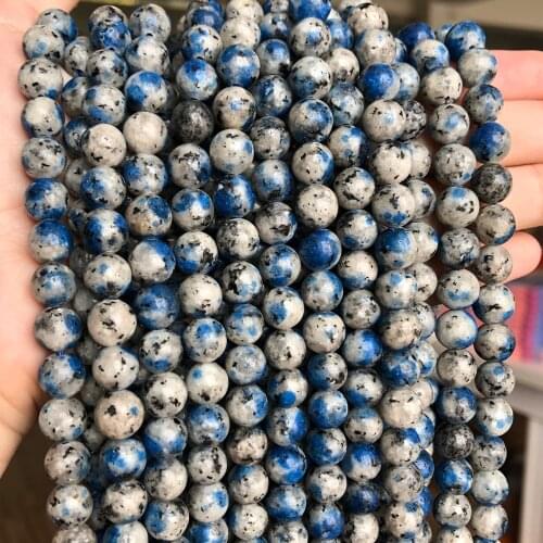 White Blue K2 Jaspers Natural Round Loose Stone Beads for Jewelry Making DIY Mineral Beaded Accessories15'' 6/8/10mm