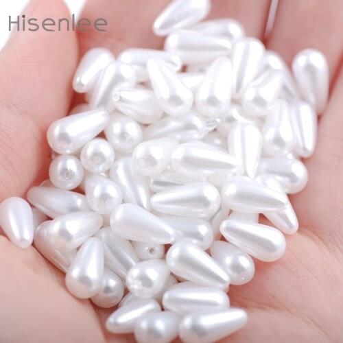 Hisenlee AAA Tear Drop Beads 7 Kind Sizes White/Beige Straight Hole Faux Imitation Plastic Tear Drop Pearl Beads For DIY Jewelry