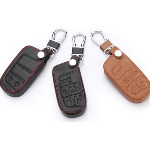 Genuine Leather Car key case cover For Jeep Renegade Grand Cherokee Liberty Patriot Chrysler 200 300 Car Key Cover