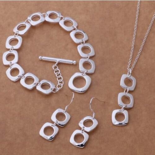 AS352 Engagement Silver Color 925 Jewelry Silver Popular Jewelry Sets Earring 513 + Necklace 239 + Bracelet 163