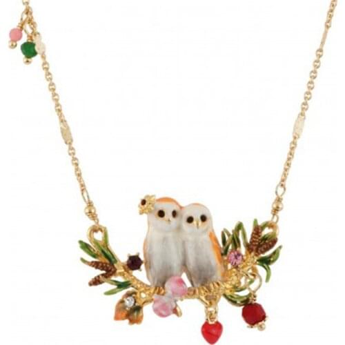 European and American New Fashion Personality Temperament Autumn and Winter New Enamel Glaze Owl Couple Zircon Necklace Female