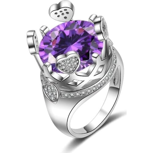 YaYI Fine Jewelry Princess Cut Huge 15*15mm Genstones Amethyst Zircon Silver Color Engagement Wedding Lover Heart Rings