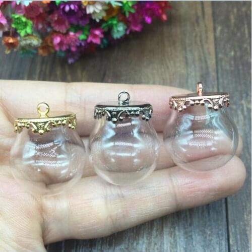 20sets 20mm Round Glass Pendant Memory Locket Globe Charm Metal Cap 15mm Opening Empty wishing Bottle diy jewelry findings
