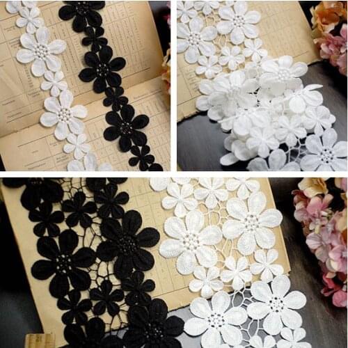 5/11CM Wide Luxury White Black Cotton Embroidered Flowers Lace Collar Neckline Trim Fringe Ribbon DIY Apparel Sewing Supplies
