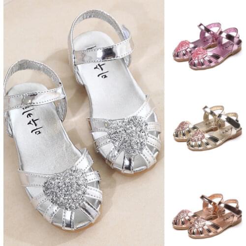 Hot Seller Kids Baby Girls Soft Sole Sandals Toddler Summer Shoes Heart Sandal Flat Heels Summer Princess Sandals 2-7T