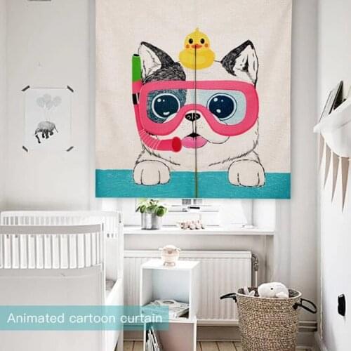 Cute Animal Dog Cartoon Pattern Iinen Tapestry Children Iearning Bedroom Home Decoration Door Curtain Restaurant Curtain