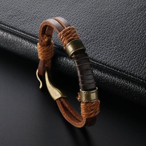 Fashion Design Bronze Punk Handmade Wide Men Leather Bracelets Women Vintage Cuff Bangle Male Homme Jewelry Accessories