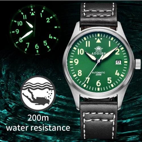 ADDIESDIVE Mens watch Stainless steel C3 Luminous ar coated sapphire crystal 200M waterproof Automatic Mechanical Watch Diving