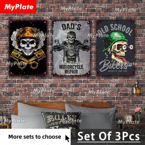 [MyPlate]3Pcs Motorcycle Vintage Metal Sign Retro Plaque Tin Sign Bar Decor Man Cave Decor Motor Club Plate Poster Man Gift