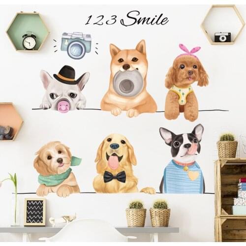 Cute Dog Wall Stickers Childrens Bedside Bedroom Home Removable Decoration Dogs Wall Stickers Shop Pet Painting Creative Carto