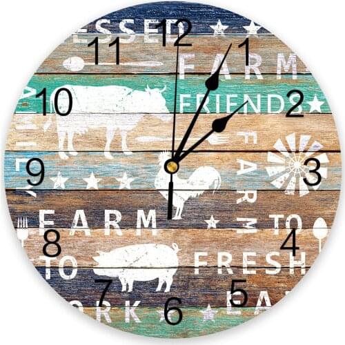 Farmhouse Animal Cow Pig Chicken Windmill Wall Clock Modern Design Hanging Watch for Home Decoration Home Living Room Wall Art