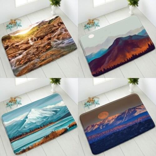 Natural Scenery Non-slip Bathroom Mat Mountain Waterfall Landscape Bedroom Kitchen Doormat Washable Floor Mats Absorbent Carpet
