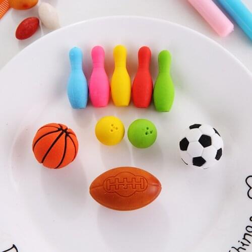 Novelty erasers sets 100Pcs detachable Eraser kawaii basketball football shape eraser Cute Gifts prizes for kids Stationery