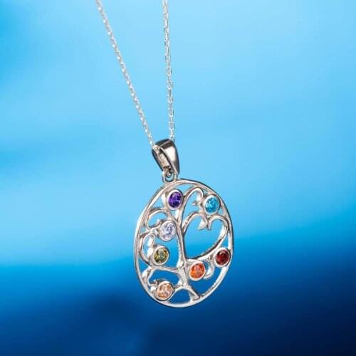 Tree of Life Model Silver Women Necklace Zircon Gemstone Necklace Solid 925 Sterling Silver Women For Gifts