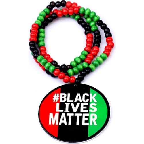 Fashion Initial Letter Black Lives Matter Long Necklaces For Women Fist Statement Wooden Beads Chain Pendant Necklaces New 2020