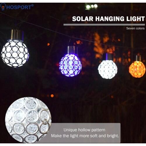 Hanging Solar Lights Outdoor Decorative Hollow Ball Lanterns Solar Powered Waterproof Globe Lighting with Handle for Garden Lawn