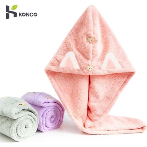 Hair Turban Towel,Dry Hair Towel Cap with Loop and Button Fastener Super Absorbent Quick Dry Hair Towel for Women Child