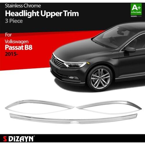 For Volkswagen Passat B8,5 Chrome Headlight Upper Trim Stainless Steel 3 Pcs Model Year 2019